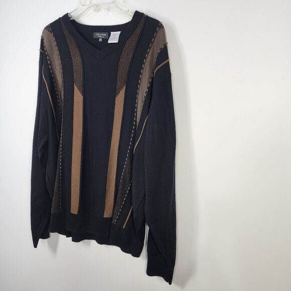 Cellini Collezione Sweater Men's XL Pullover Brown Black Wool Blend 90s Vintage - Picture 5 of 7